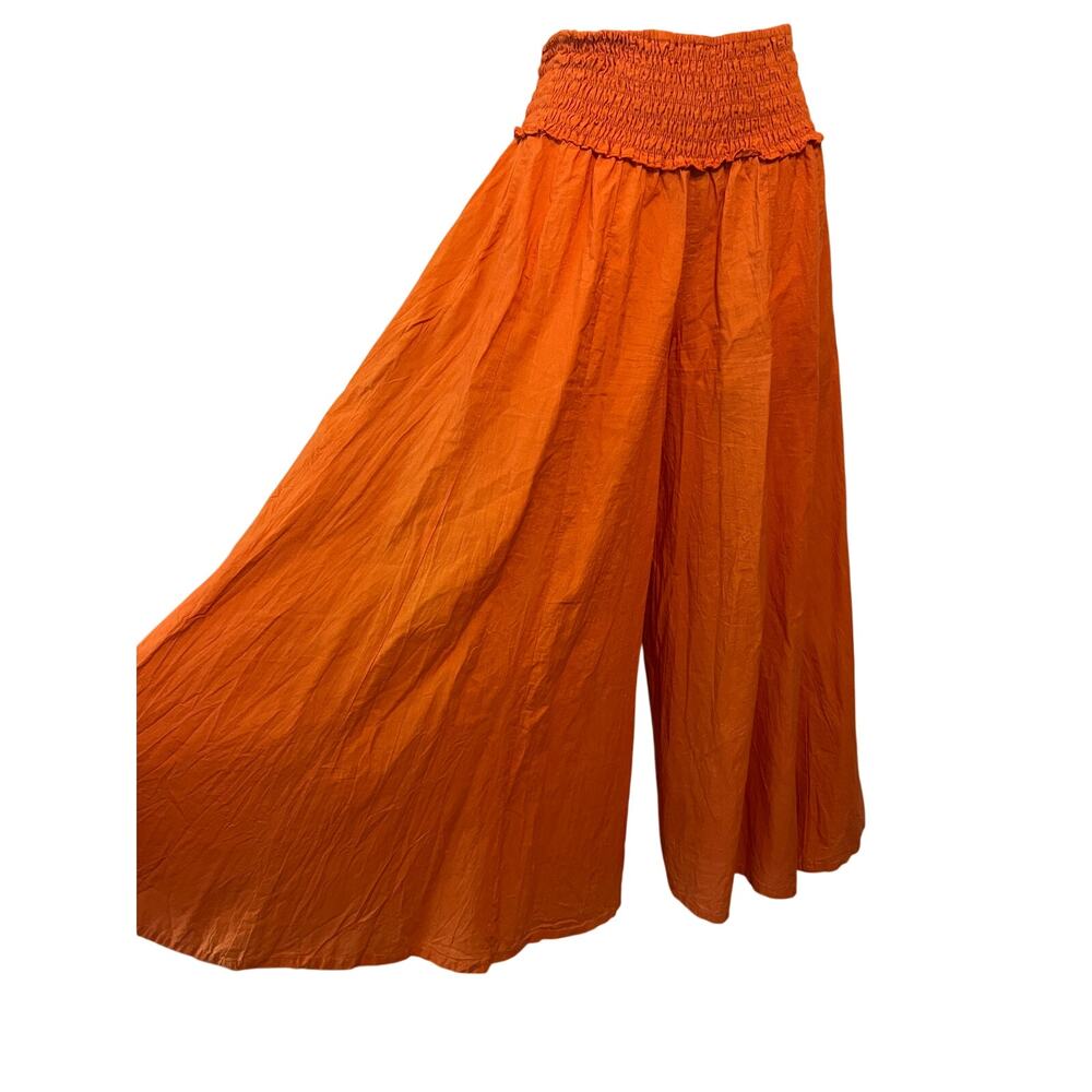 Cotton orange wide leg palazzo pants shirred waist boho festival casual